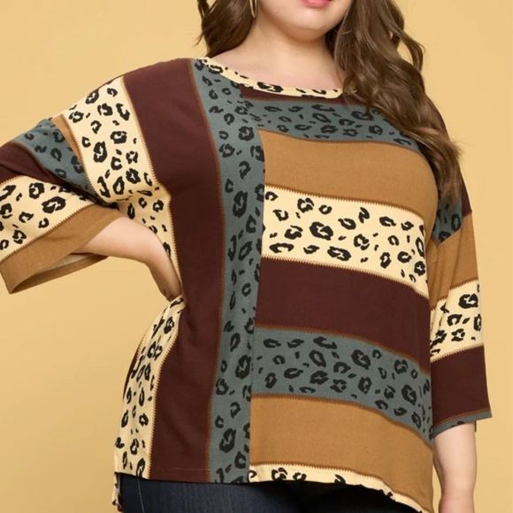 Toddy Tops - TODDY camel brown animal print blouse top. size 1X/2X
